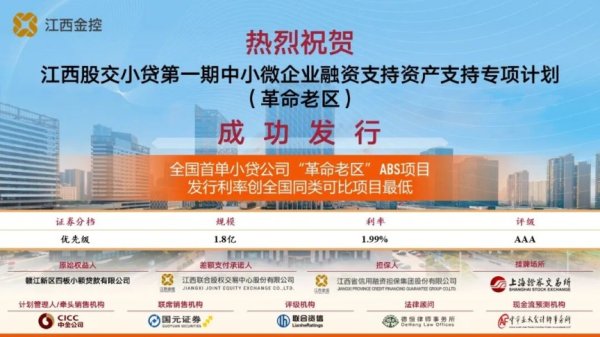 江西发行全国首单小贷公司“革命老区”ABS项目