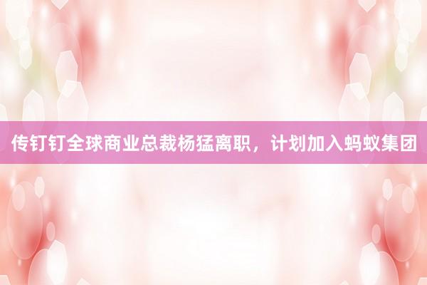 传钉钉全球商业总裁杨猛离职，计划加入蚂蚁集团