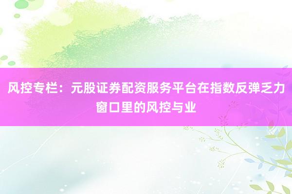 风控专栏：元股证券配资服务平台在指数反弹乏力窗口里的风控与业